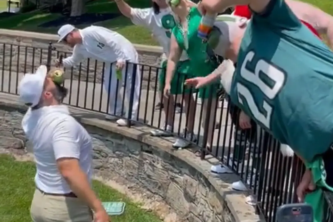 Jason Kelce Shotguns Beers with Hecklers at His Charity Golf Tournament ArticlePure